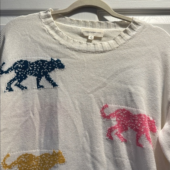 NWT! Lovely Melody Colorful Wild Multi Color Leopard Print Sweater S - Picture 4 of 8